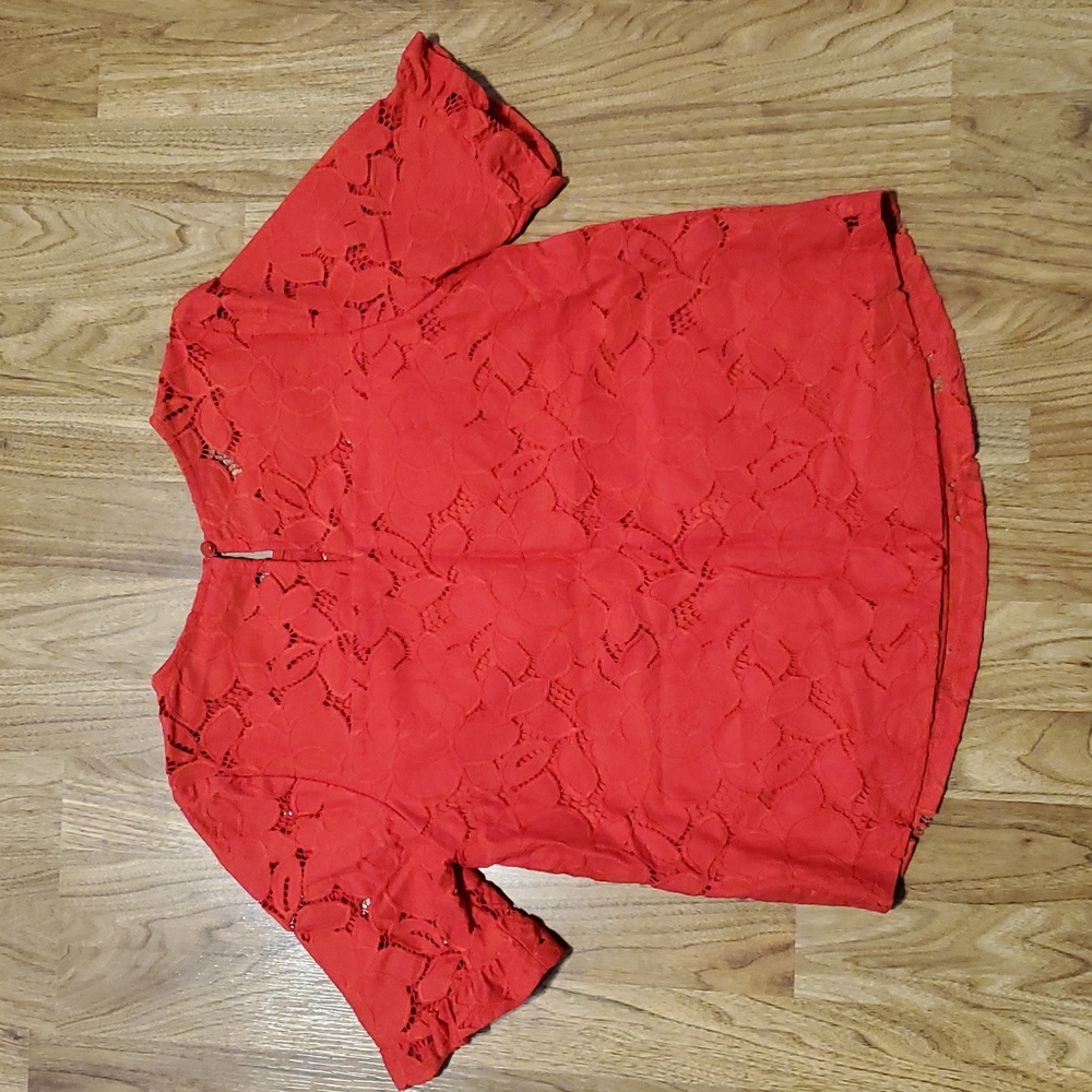 Monteau Red Lace Eyelet Top Womens Size S - Picture 12 of 16